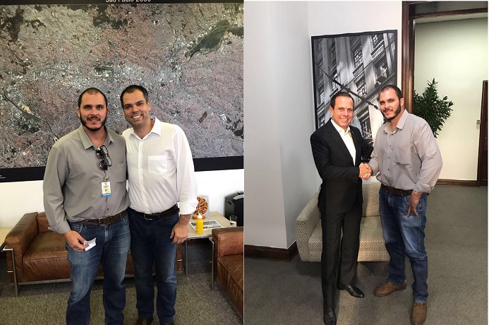 Leo: com o vice-prefeito de SP, Bruno Covas, e o prefeito, João Doria  